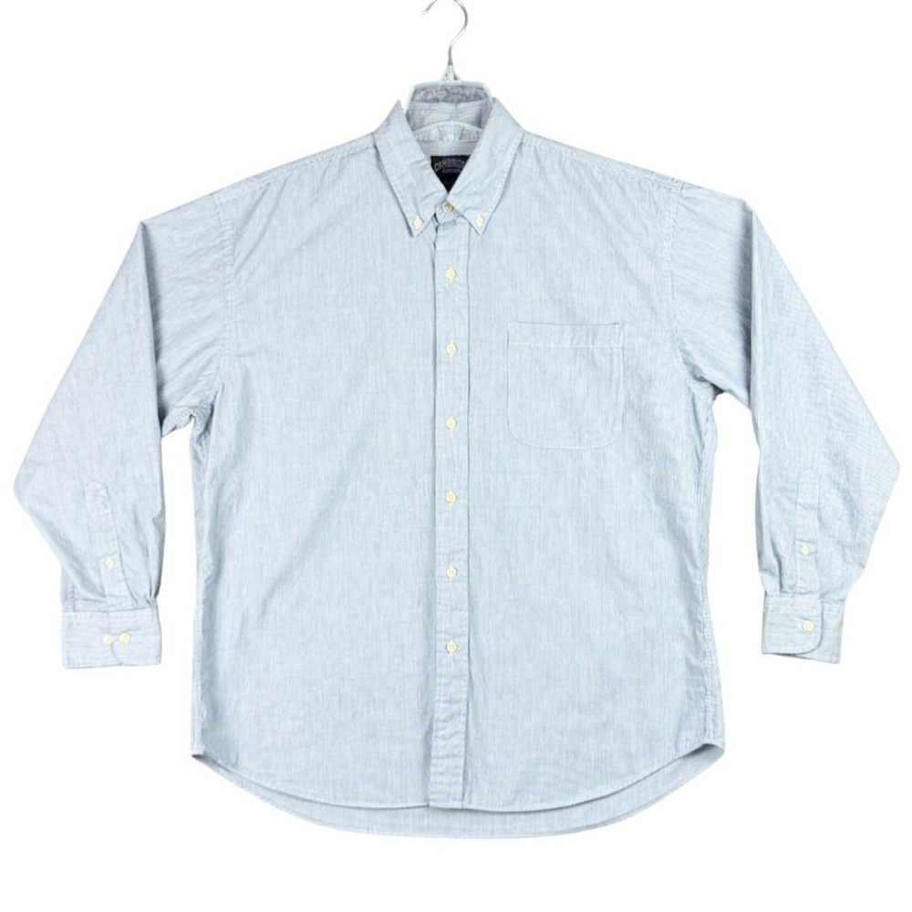 Vtg Cambridge Classics Blue Cotton Shirt Men's L Striped Button Down Long Sleeve
